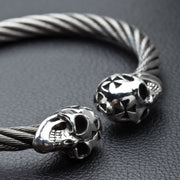 Skull Silver Bangle Bracelet-Bikerringshop