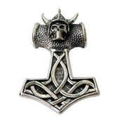 Viking Skull Thors Hammer Sterling Silver Pendant